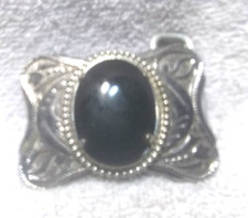Large Dark Stone in Silver Engraved Western Belt Buckle Great Shape