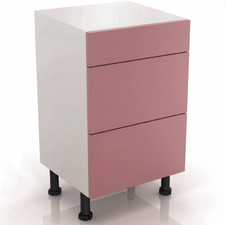 Fully Assembled Kitchen 500mm Matt Pink 3 Drawer Base Unit
