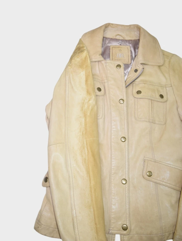 Banana Republic Jacket Womens Small Leather Biker Soft Butter Yellow Lined Zip - Image 3 of 4