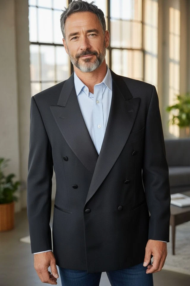 Chaqueta Esmoquin Hugo Boss Doble Pecho 42r Solapa Pico Hecha en Alemania Foto 3 de 4