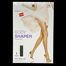 Hanes Stylessentials Body Shaper Pantyhose Sheer Silky Leg Q Black NIP