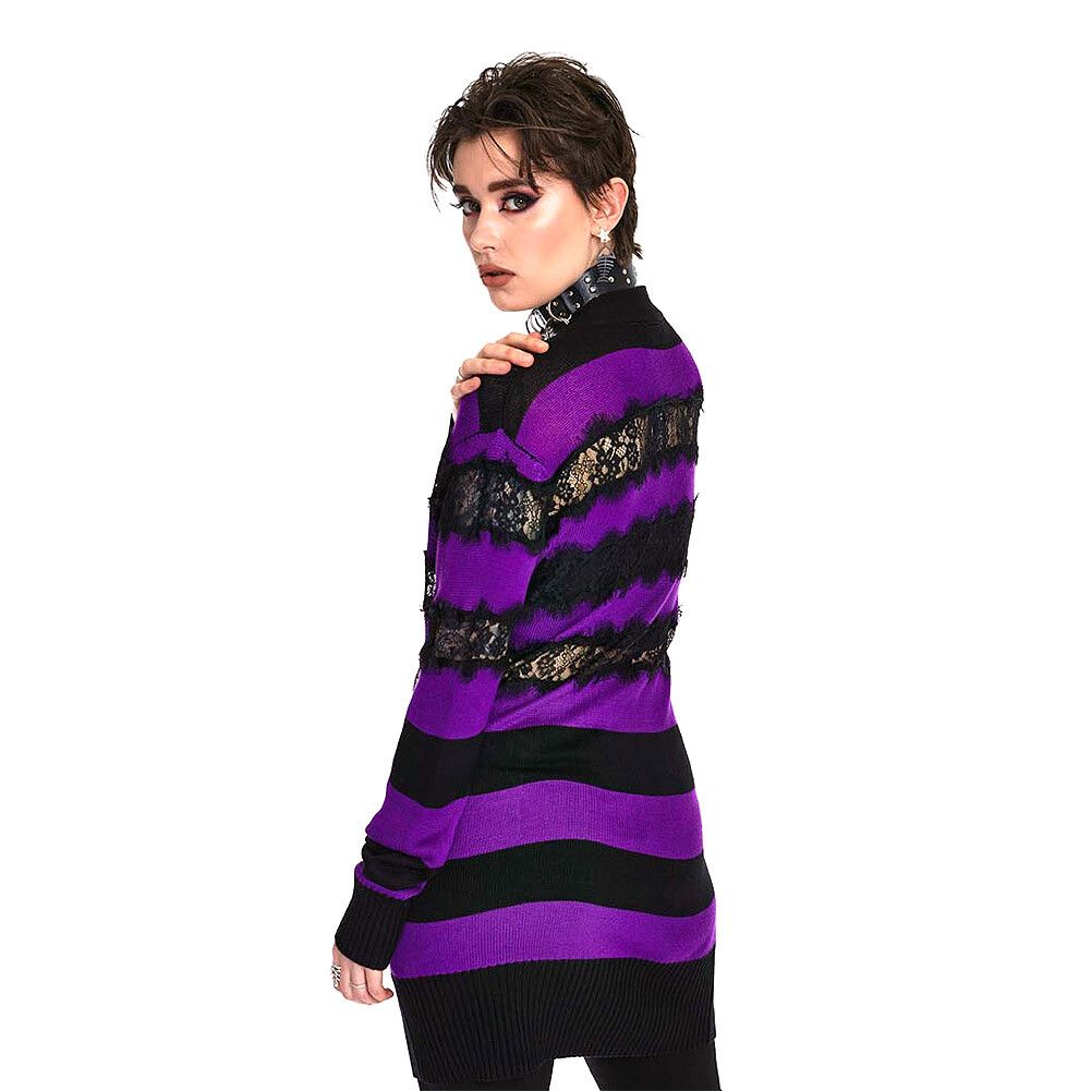 Jawbreaker Lace Stripe Cardigan (Purple) - Main Image