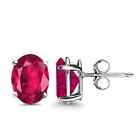 Stud Earrings in Sterling Silver 2.5 ct. Oval Genuine Ruby