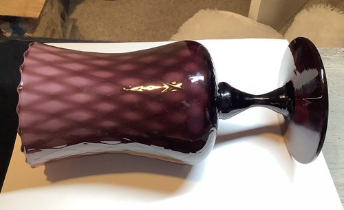 Empoli Optical Diamond Purple Glass Pedestal Vase 8.75 In Mid Century Modern - Picture 4 of 10