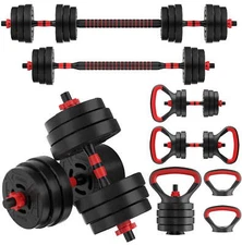 60LB 4-In-1 Portable Changeable Dumbbell Barbell Kettlebell Set Adjustable Weigh
