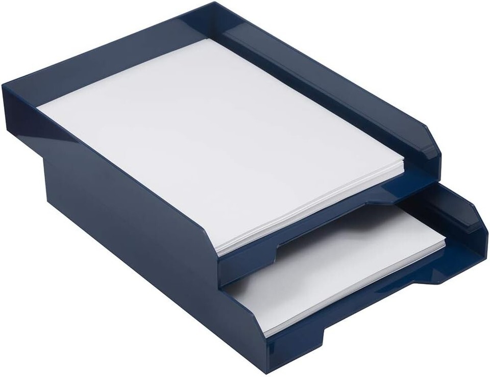 Navy Blue Stackable Paper Tray Stylish Desktop Letter & Document