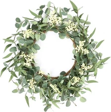 Pinkpum 20'' Eucalyptus Wreath for Front Door, Porch, Window - Green Decor for H