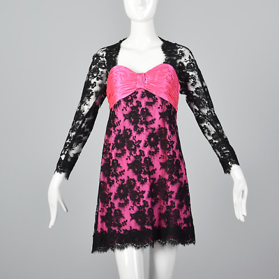 XS 1980s Travilla YT Hot Pink Dress VTG Sheer Black Lace Overlay Party Dress | eBay XS 1980s Travilla YT Hot Pink Dress VTG Sheer Black Lace Overlay Party Dress | eBay