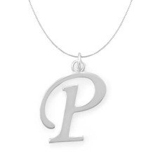 Authentic 925 Sterling Silver Polished Letter P Initial Pendant Necklace 16-20"
