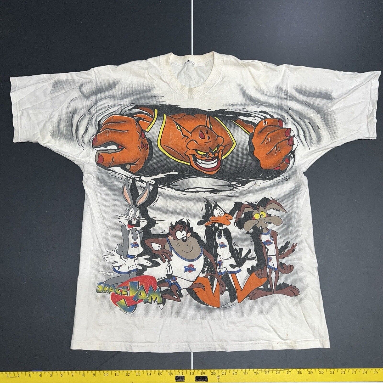 T-shirt Vintage 90s Space Jam Tune Squad - Marque Delta, Taille M Gris, Parfait état