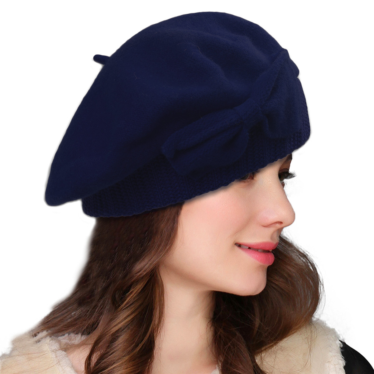Womens Wool Bow Loretta Beret Nipple Beanie Basque French  display picture 2