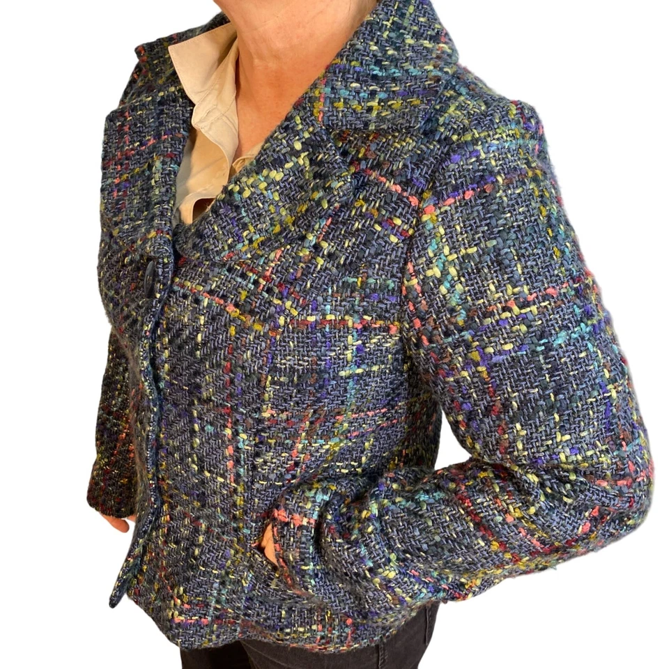 Dialogue женщин Твид куртка размер 12 многоцветный шерстяная смесь blazer с подкладкой карманы - Изображение 2 из 4