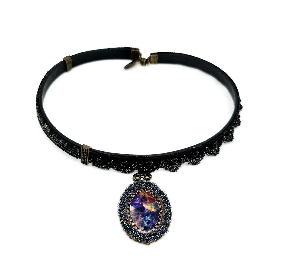 Красивый Michal Negrin ошейник кожаное ожерелье цветной кристалл подвеска. - Изображение 4 из 4