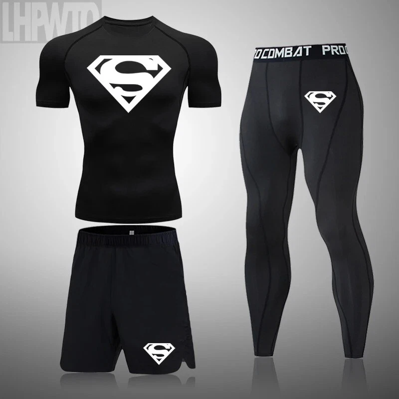 NEW Superman Men Compression T Shirt Quick Tight Set Men Exercise Training Suit