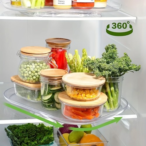 Refrigerator Turntable Organizer Transparent Rectangular Countertop Condiment - Picture 2 of 10