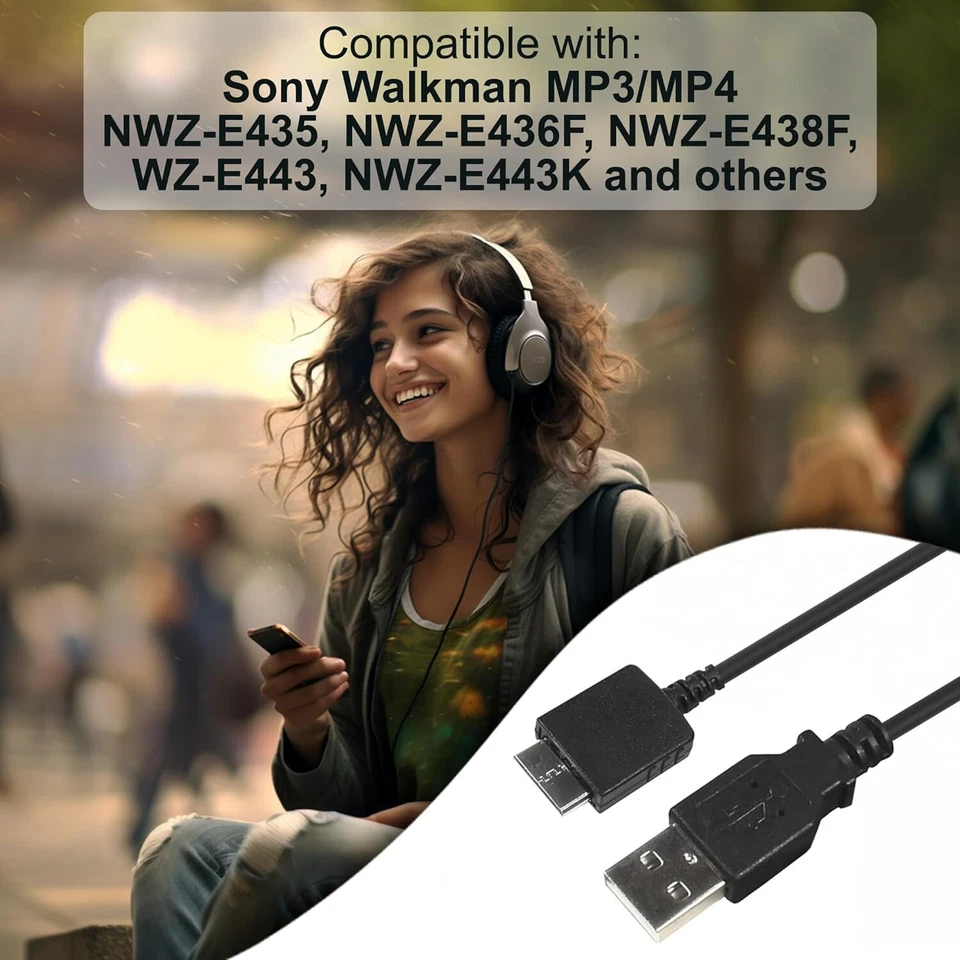 Cable cargador USB HQRP para Sony NWZ-E445 NWZ-S515 NWZ-S516 NWZ-S545 Walkman MP3 Foto 3 de 4