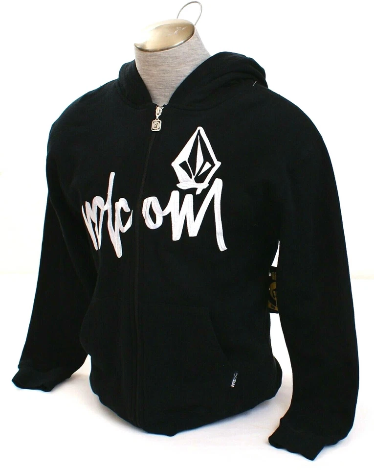 Volcom Black Zip Front Signature Hooded Sweatshirt Hoodie Youth Boy's L NWT - Image 3 of 4