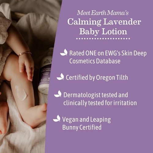 Earth Mama Calming Lavender Baby Lotion 8 Fl Oz Organic Moisturizer Safe For ... - Picture 5 of 10
