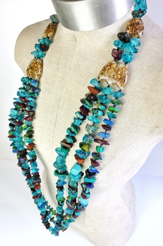 Sobral Fragments Poti Aqua Blue Mix Bead 51" Runway Style Artist Made Necklace - Picture 2 of 7