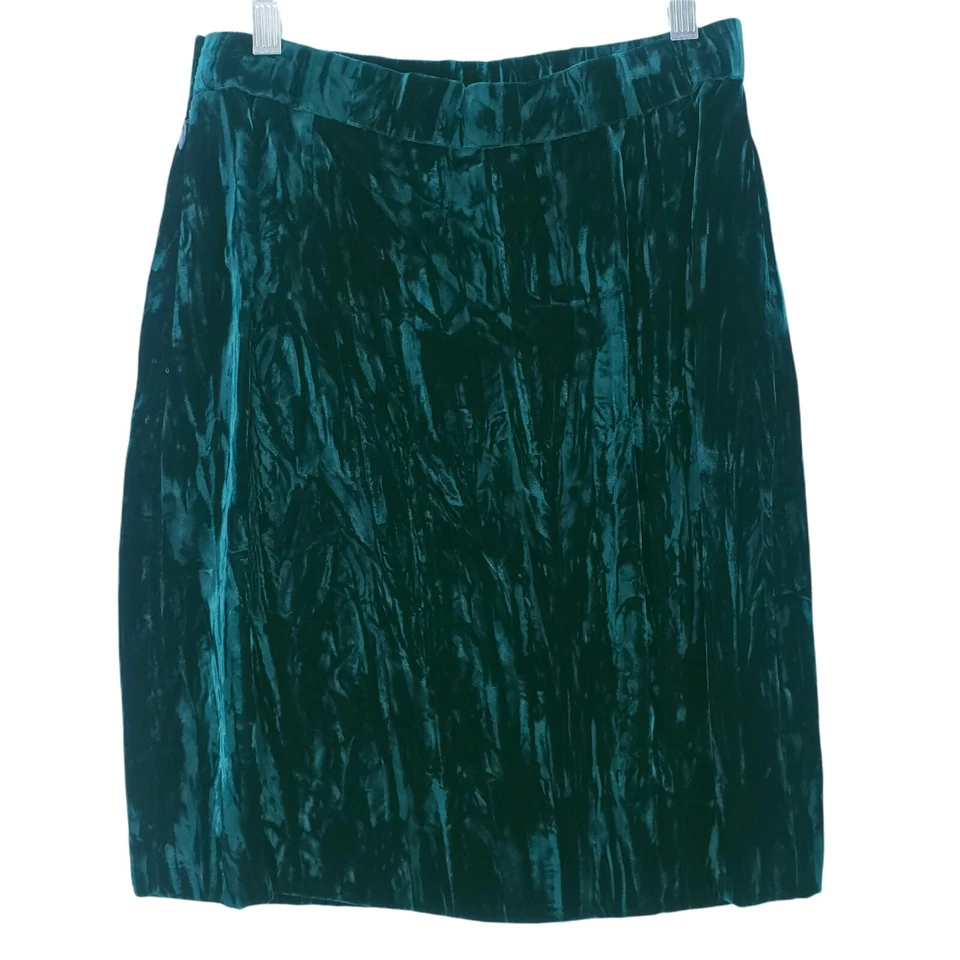 Falda Lápiz Recta Bill Blass Vintage Años 80 Terciopelo Verde Azulado Usada en Excelente Condición Talla 10 Foto 2 de 4