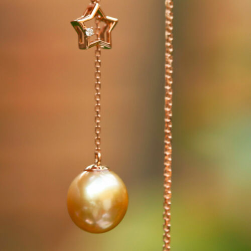 11.5x11.2mm Australia Gold pearl 0.02ct diamond star Pendant w/18K necklace 109 - Picture 1 of 12