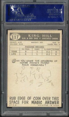 1959 Topps #117 King Hill Chicago Cardinals PSA 7 NEAR MINT