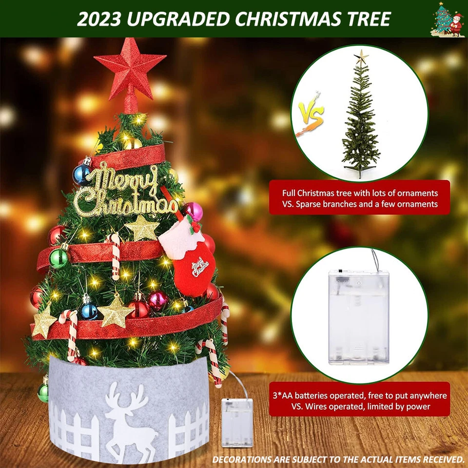 24in Tabletop Christmas Tree Small Mini Artificial With LED Light & Ornaments - Image 3 of 4