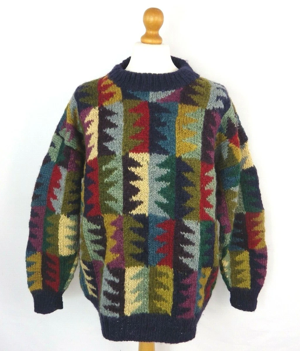 Vintage chunky multicoloured hand knit Kaffe Fassett sweater wool XL chest 48