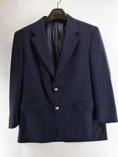 Vintage Burberry London Mens 40S Navy Blue Wool Blazer Sport Coat Gold Buttons