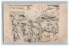 WWI Near Courchamps Soldiers Vintage Postcard Battle Scene Historical Art