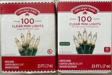 Holiday Time 100 Clear Mini Lights Green Wire 21.5 FT Lot of 2 NEW
