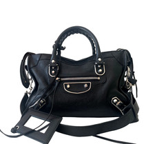 Authentic Balenciaga City Classic Silver Hardware Black Leather size small