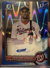 Cristhian Vaquero 2022 Bowman Chrome 1st Blue Waywave Refractor Auto /150