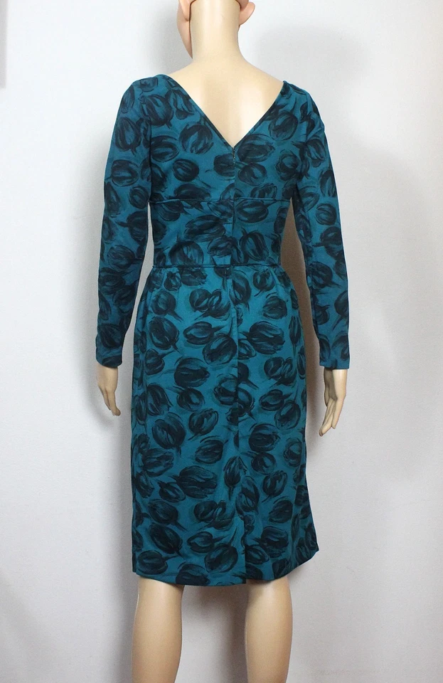 Vestido de lana vintage años 50/60 Anne Barry verde azulado estampado de brotes de rosa años 60/50 Foto 4 de 4