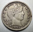 1892-S  BARBER QUARTER    XF  BETTER DATE  #2139