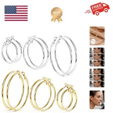 6 Pairs Silver Gold Hoop Earrings for Women - 14K Gold Plated 316 Stainless S...