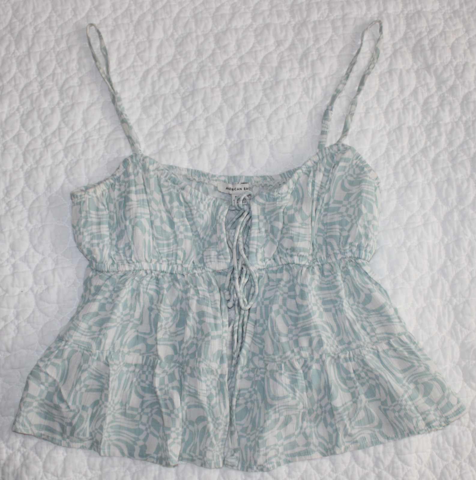 American Eagle*Tie Front Strappy Tank Top*Shirt*Womens Small*S*Blue & White