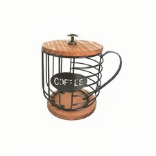 Drahtkorb Kaffeeform Eisen-Holz-Kombination Metallkorb in Tassenform f&uuml;r K&uuml;che