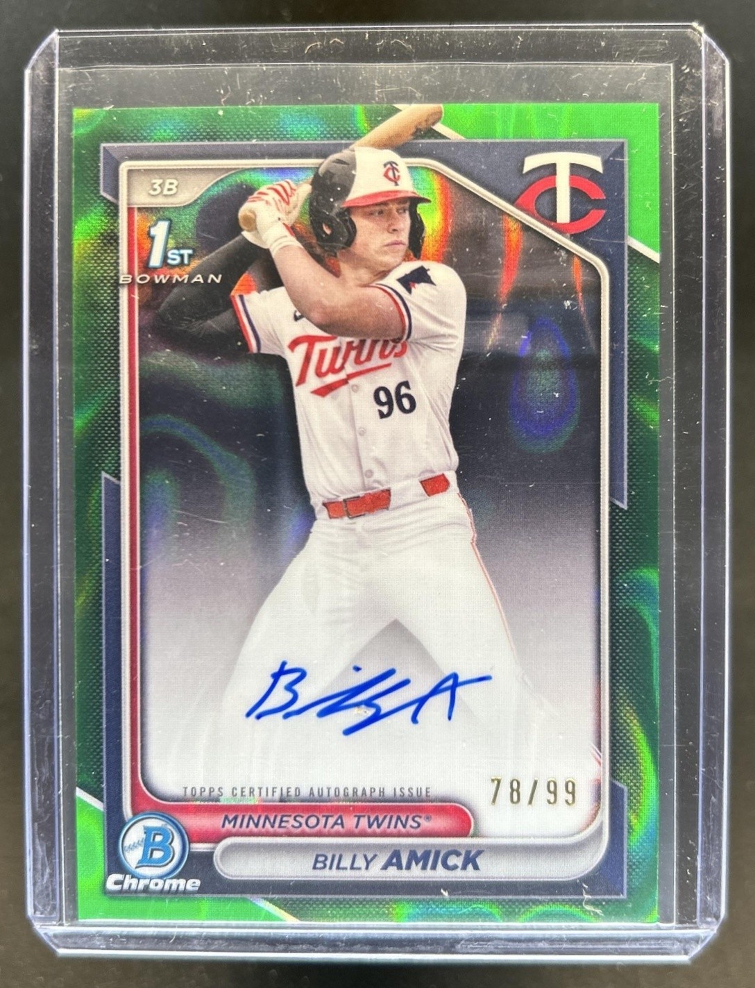 2024 Bowman Draft Billy Amick Chrome Auto Green Lava Refractor 1st #/99 Twins