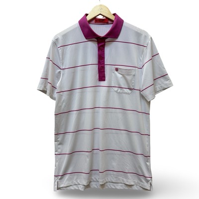 G/Fore Golf Polo Shirt Men Large White Pink Logo Striped Stretch Performance