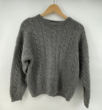 Vtg J CREW Oarsman Sweater Men XL Fits M/L Wool Cable Knit Fisherman Gray Thick