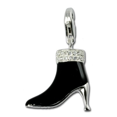 SilberDream Charm 925 Echt Silber Anhänger schwarz Stiefel Zirkonia FC247S
