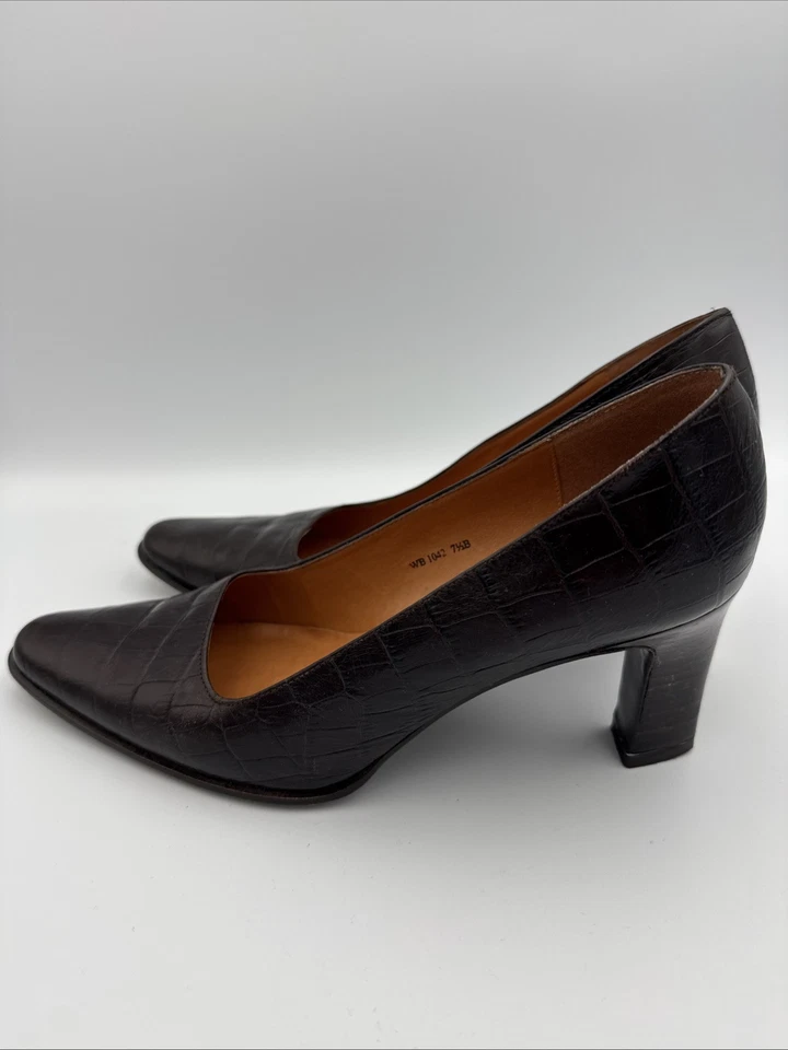 Ralph Lauren Womens Brown Croc Grain Leather High Heels Pumps Shoes Size 7.5 B - Image 4 of 4