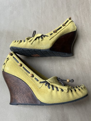 SAM EDELMAN Suede MOCCASINS Wooden Platform SHOES Size 10 SHIP FREE - Picture 12 of 20
