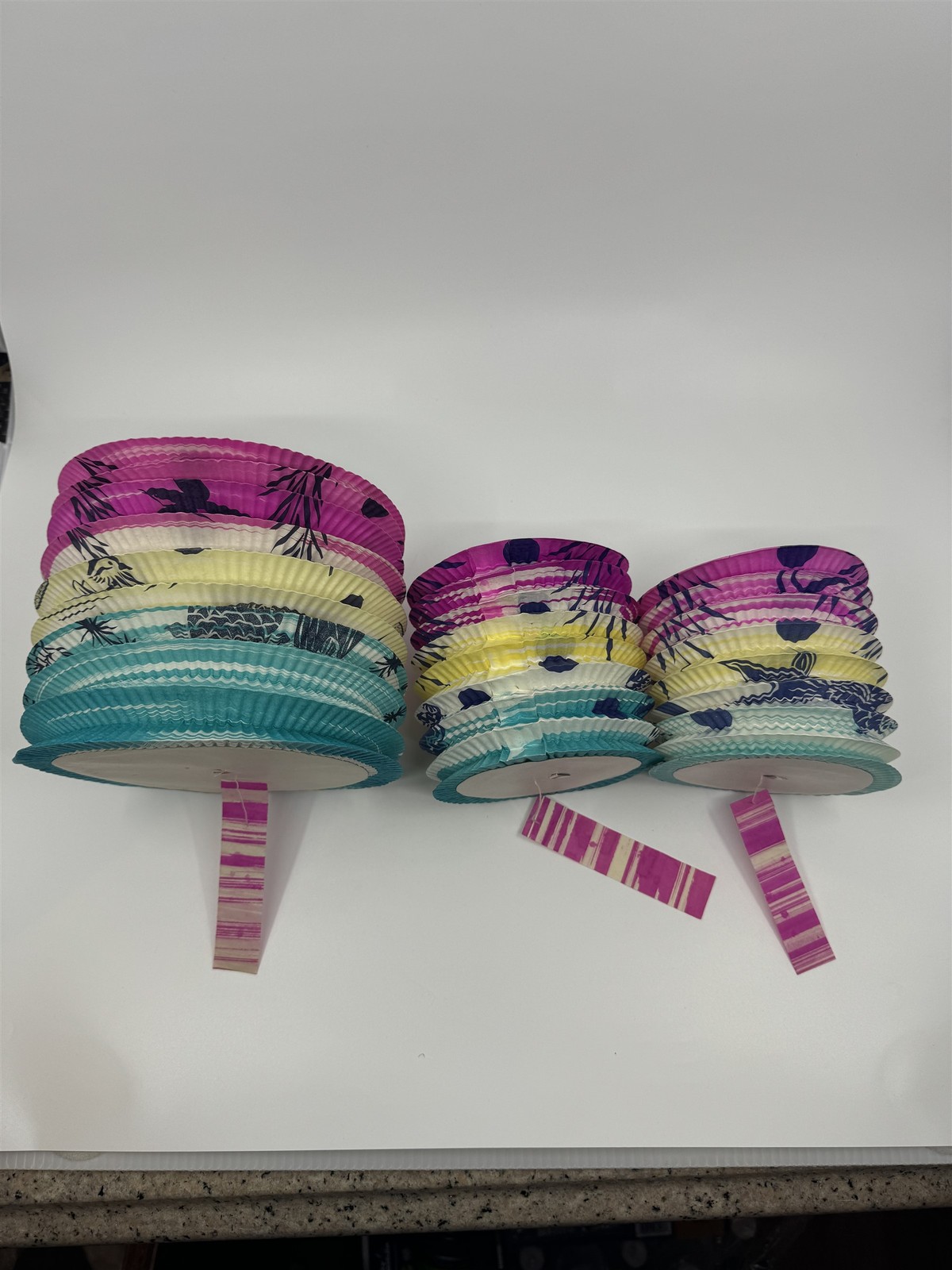 Set of 3 Made in Japan Old Stock Paper Lanterns Pink/Blue 1x 6in and 2x 4in