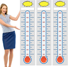 3 Pcs Fundraising Thermometer Goal Charts 11" X 46.5" Dry Erase Goal Trackers Ch
