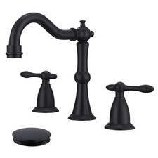 Matte Black Antique Bathroom Faucet 3 Hole, Widespread Sink Faucet with Pop U...