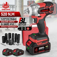 Cordless Electric Impact Wrench Gun 1/2'' High Power Driver with Li-ion Battery