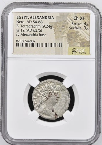 Roman Provincial Egypt Alexandria AD 54-68 BI Tetradrachm Nero NGC Ch XF