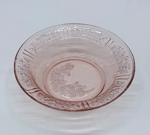 Vintage Sharon Rose Pink Depression Glass Bowl With Embossed Florals